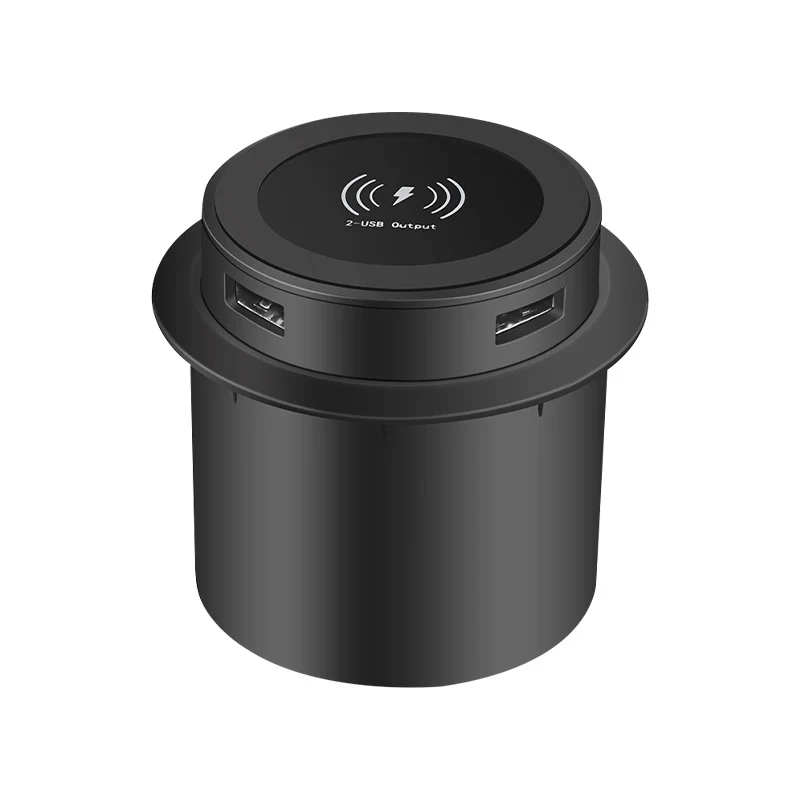 Black pop-up embedded wireless charger with two USB-A ports